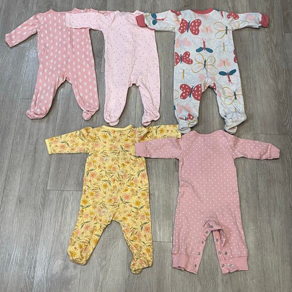Girls Pajamas One Piece Baby Sleepwear 6M Mixed Lot of 6 Romper Long Sleeves - Picture 2 of 7